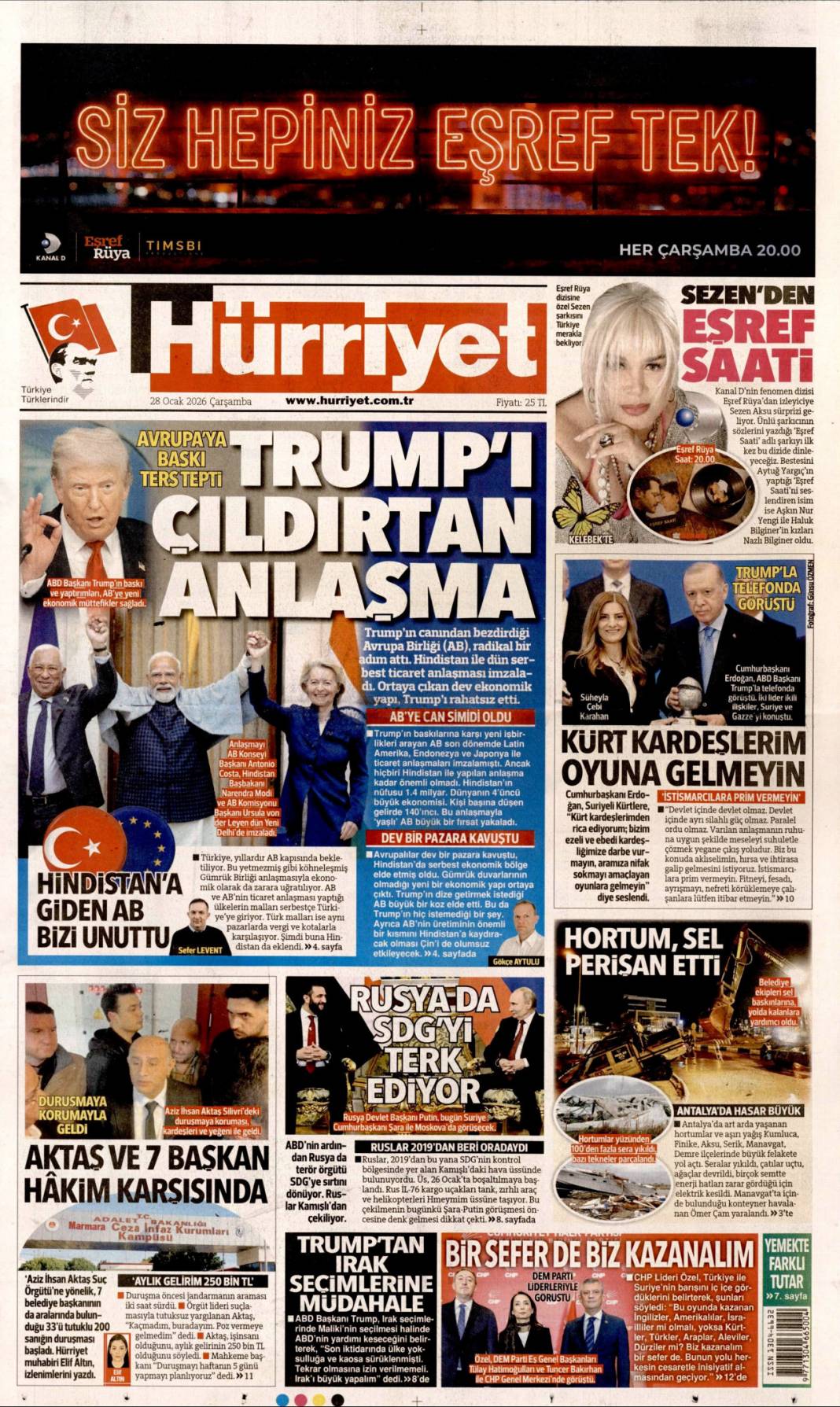 Trump'ı çıldırtan anlaşma: 28 Ocak 2026 Çarşamba güncel gazete manşetleri 1